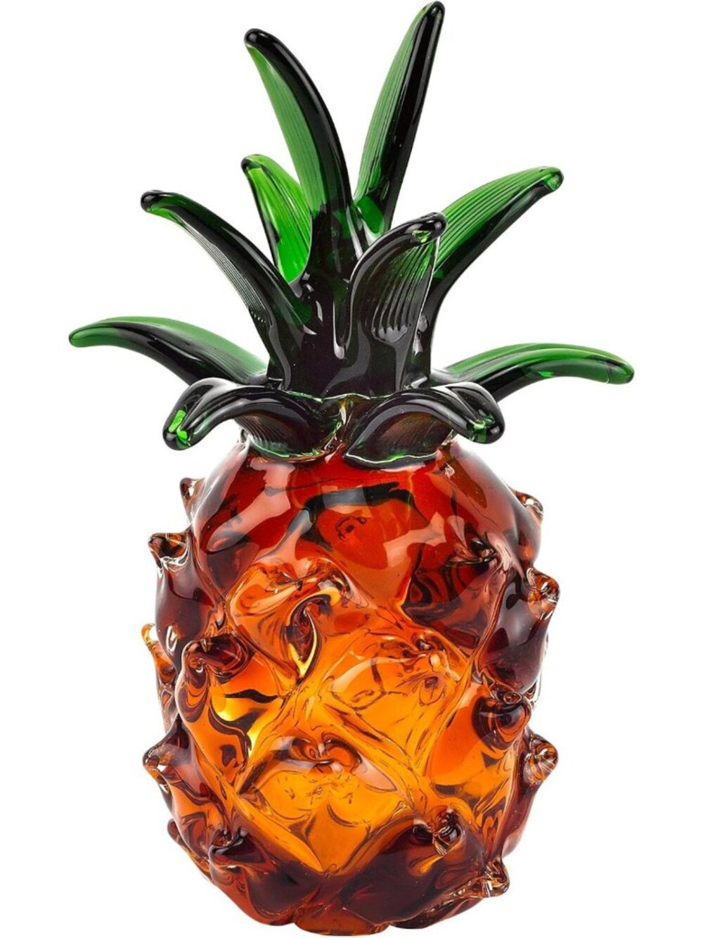 Murano-Style Art Glass Pineapple Figurine | 10" Tabletop Decor Accent Piece